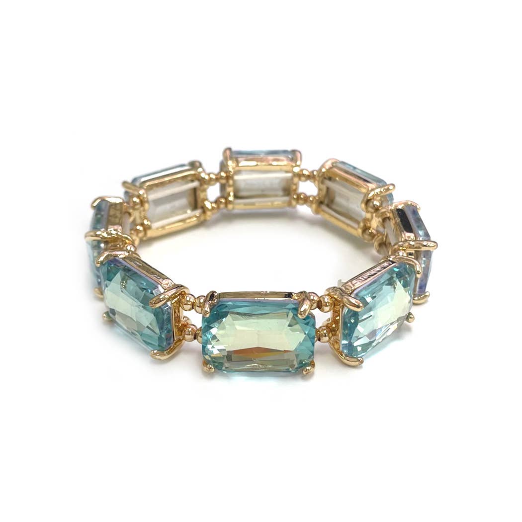 Rectangular Glass Crystal Linked Stretch Bracelet: ROSE-AB