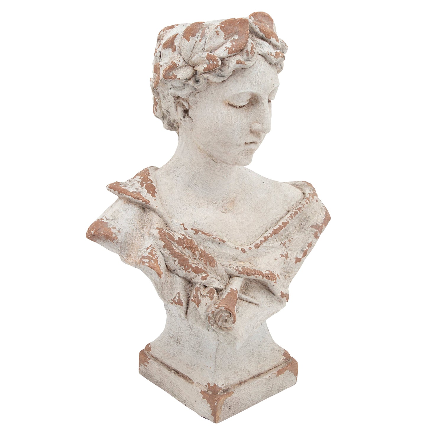 Resin Lady with Laurels Statue Woman Bust - White, 21 in.