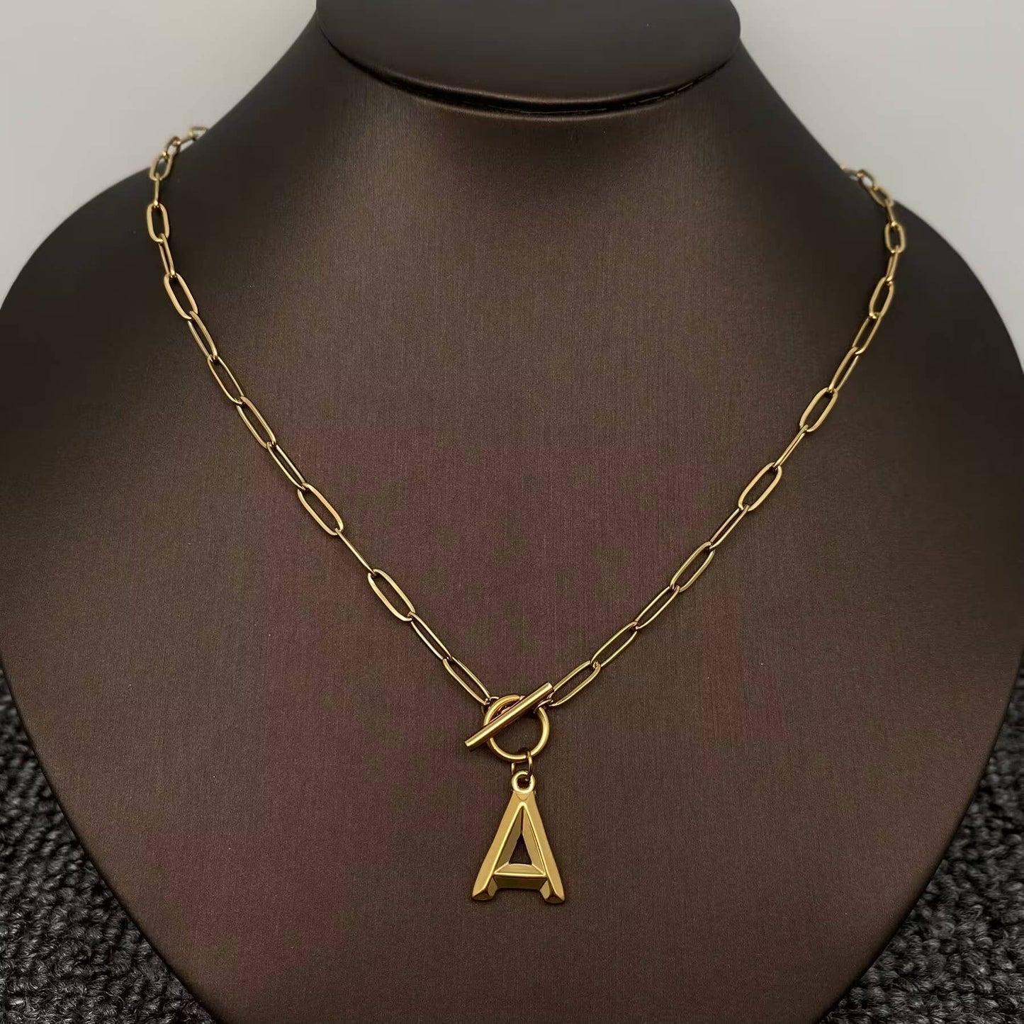 Initial Letter 18K Gold-plated S.Steel OT Chain Necklace-FGS