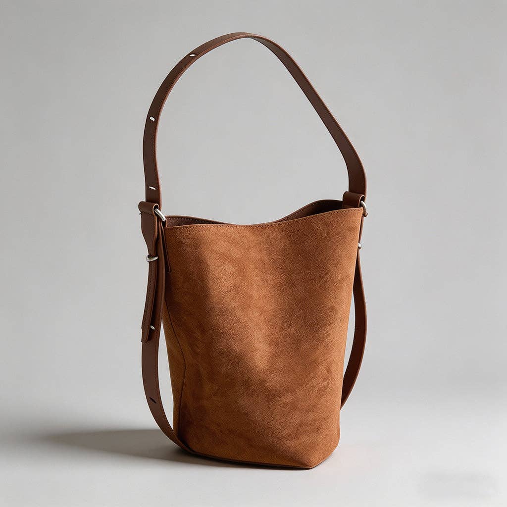 Vintage Suede Bucket Bag: Coffee