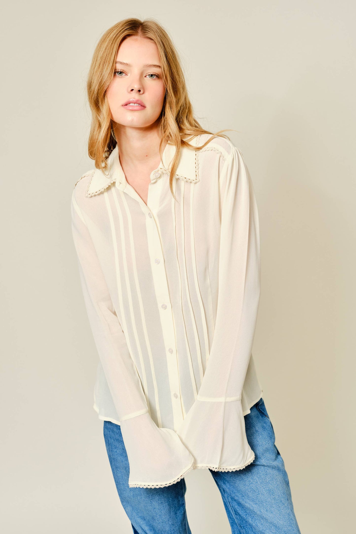 L: SOFT BUTTONDOWN PICTUCK BLOUSE