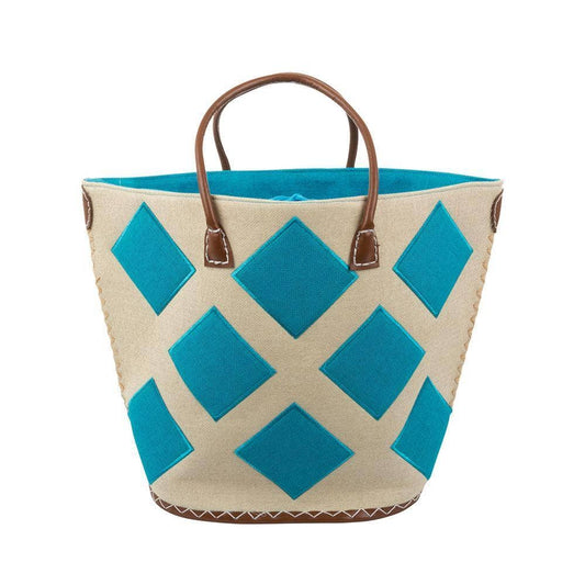 Turquoise: Straw Diamond Tote Bag