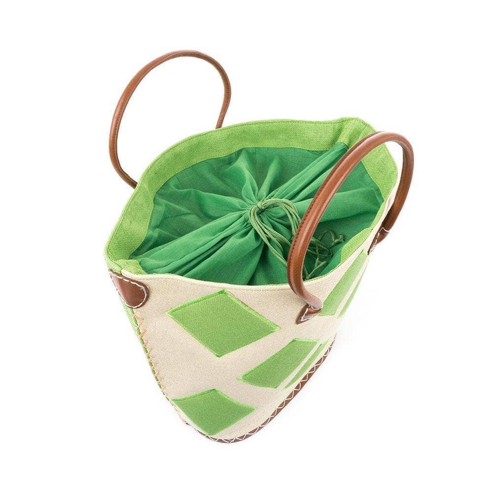 Turquoise: Straw Diamond Tote Bag