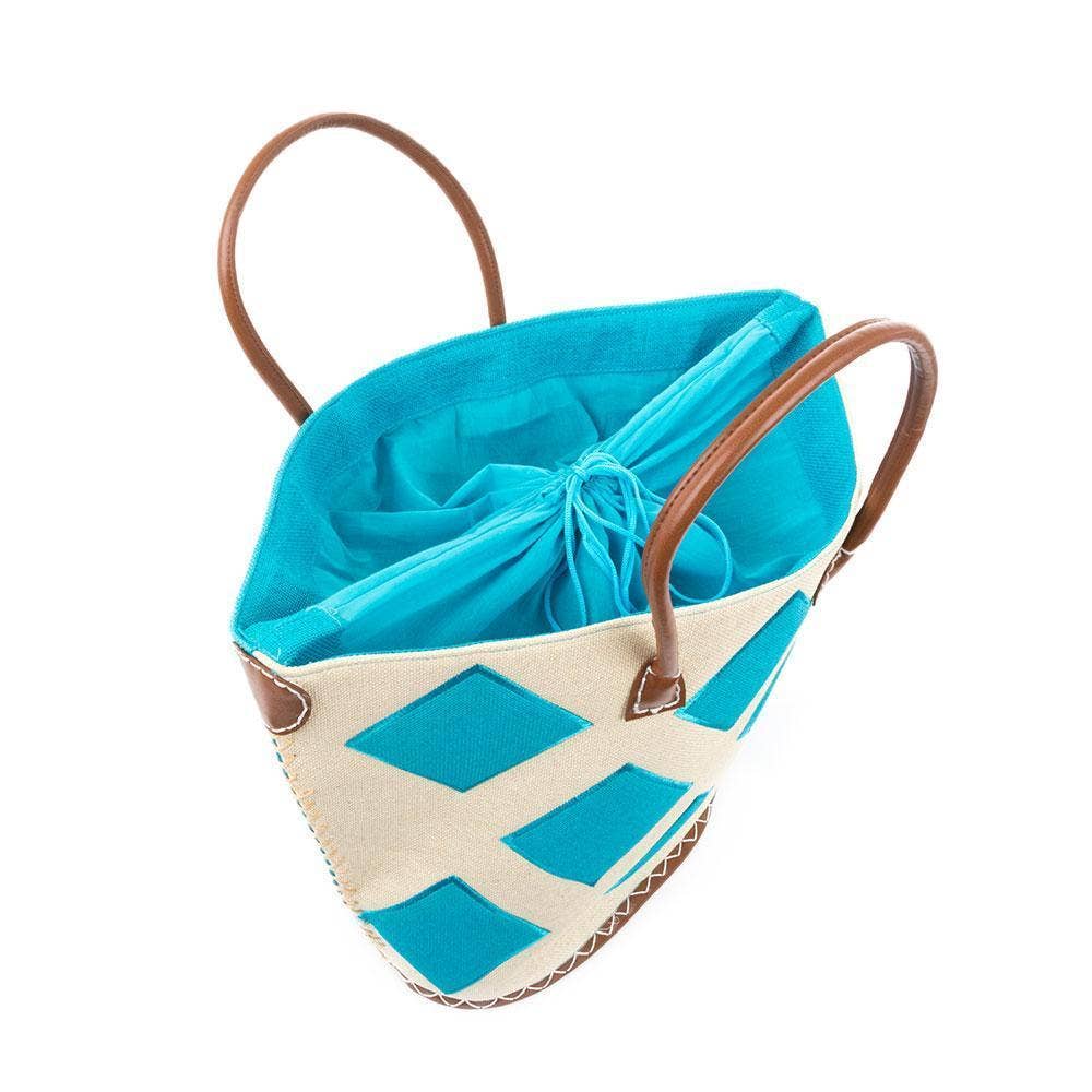 Turquoise: Straw Diamond Tote Bag