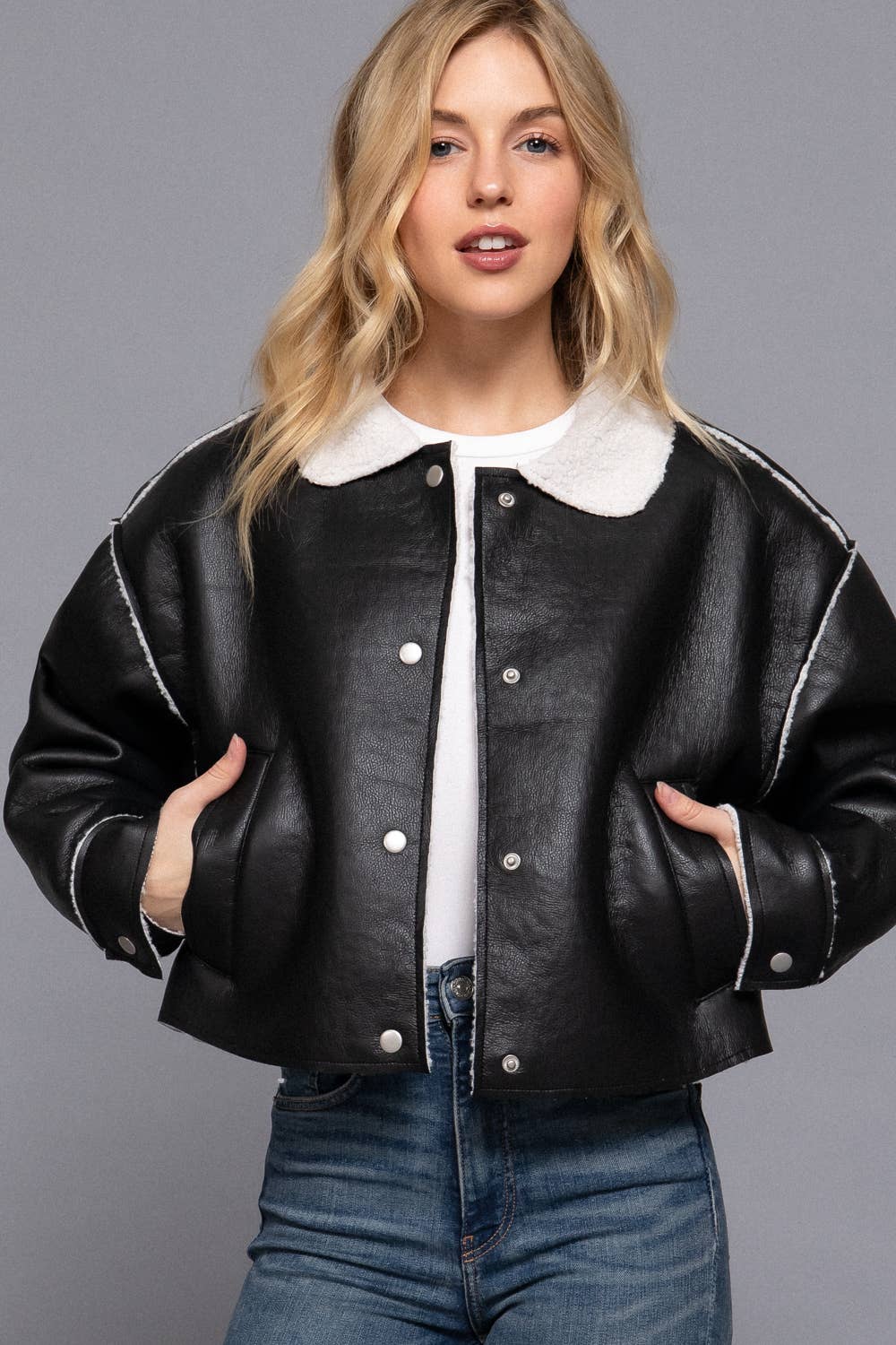 Long Sleeve Faux Leather Inner Fur Jacket: BRN-dark chocolate / L