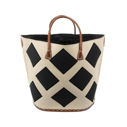 Black: Straw Diamond Tote Bag