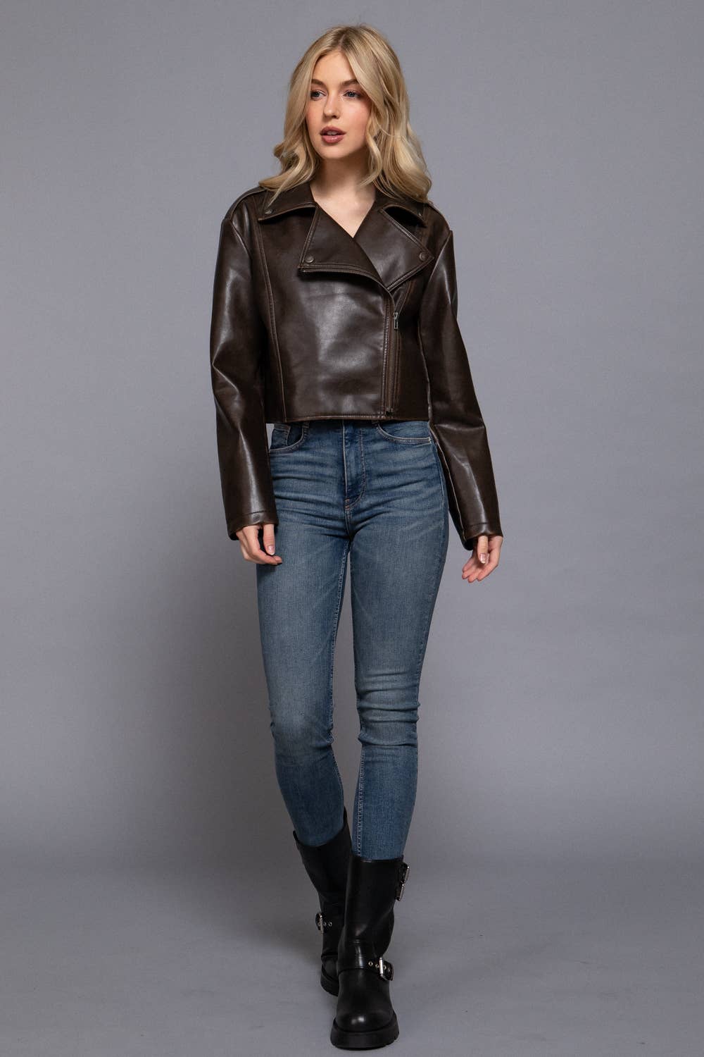 Long Sleeve Vintage Wash Faux Leather Crop Moto Jacket: BLK-black / S