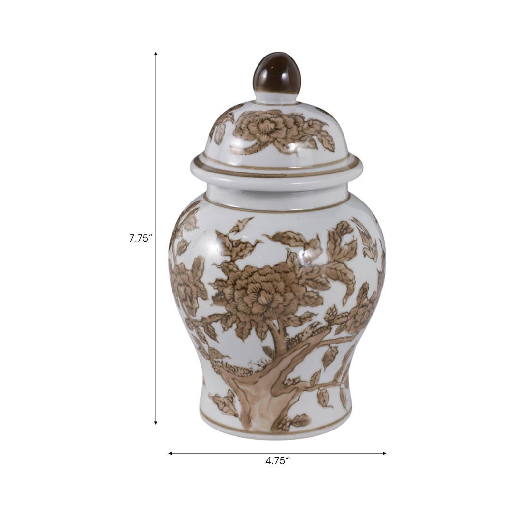 Brown Chinoiserie Lidded Jar - 8"