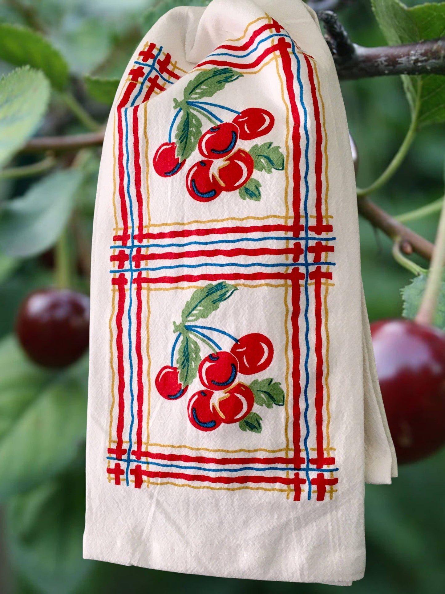 Sweet Cherries Retro Flour Sack Kitchen Towel