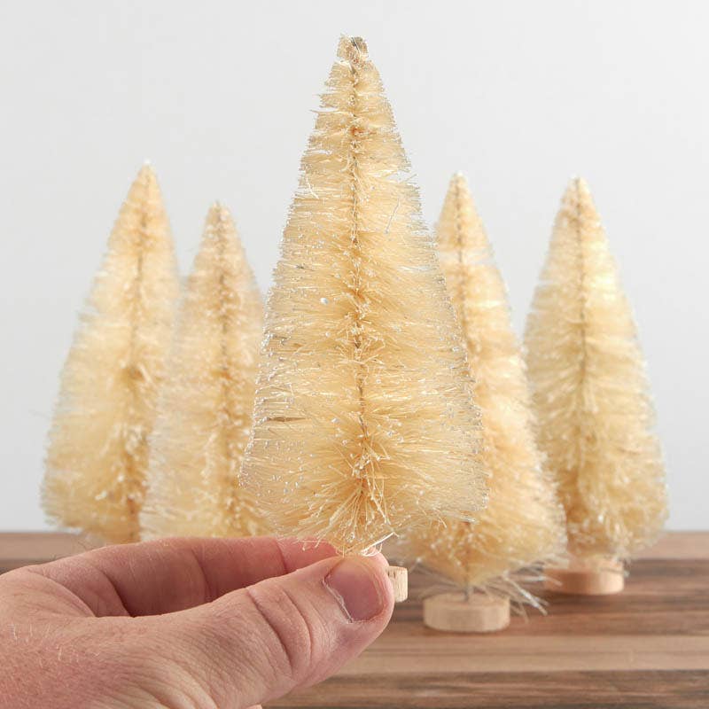 5" Frosted Creamy White Bottle Brush Trees (Bag of 6)