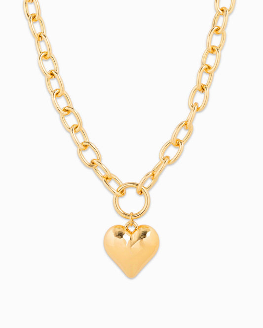 Puffy Heart Chunky Oval Chain Necklace: Gold