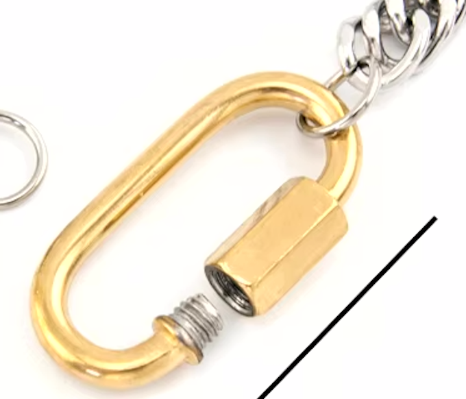Carabiner  Stainless Steel Necklace Two Tone-opens: Silver