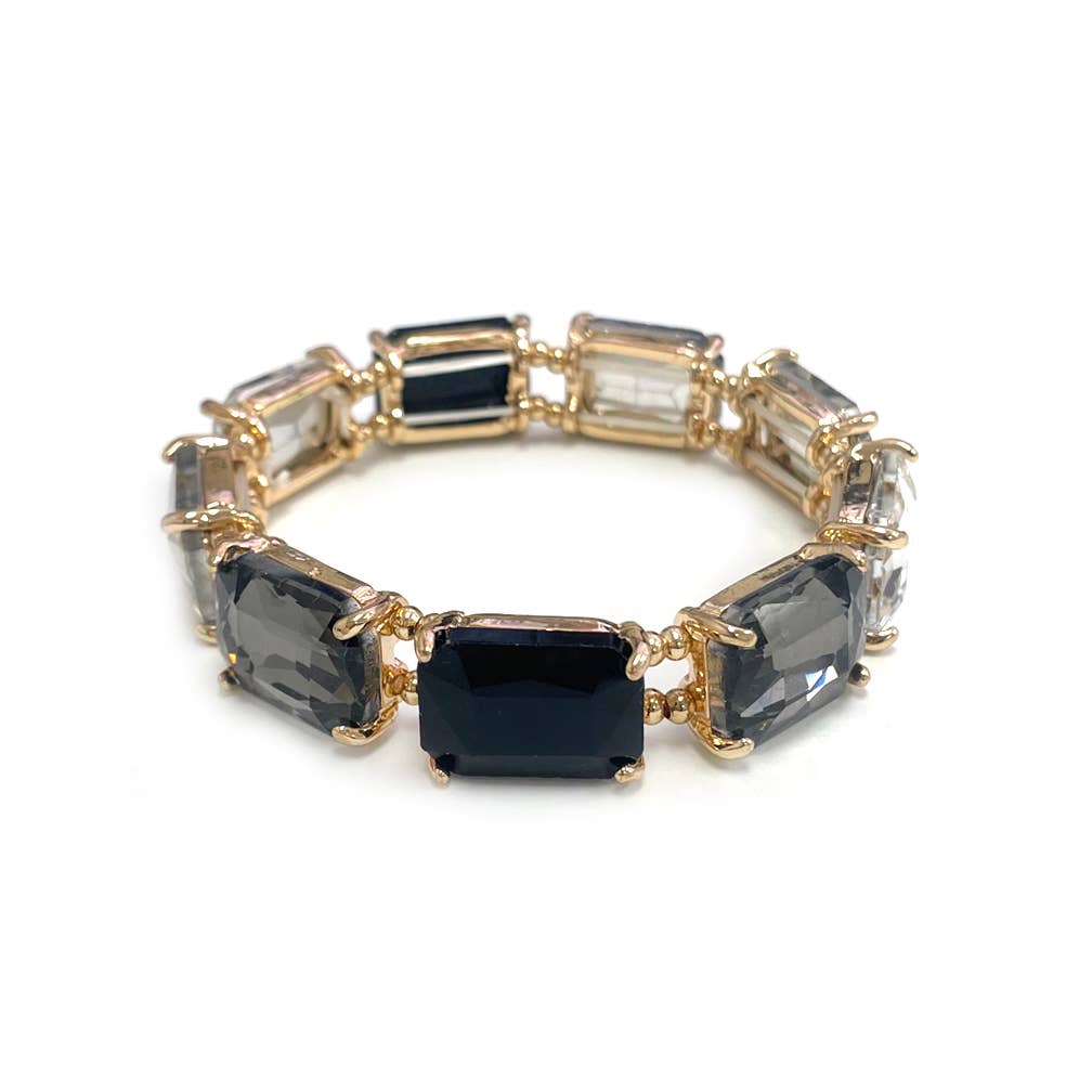 Rectangular Glass Crystal Linked Stretch Bracelet: ROSE-AB