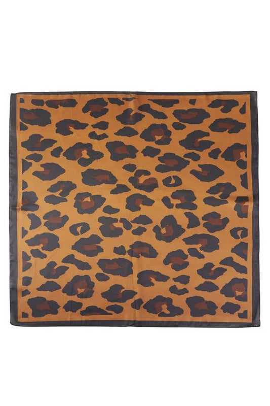 LEOPARD PATTERN BANDANA SILKY NECK SCARF: Brown