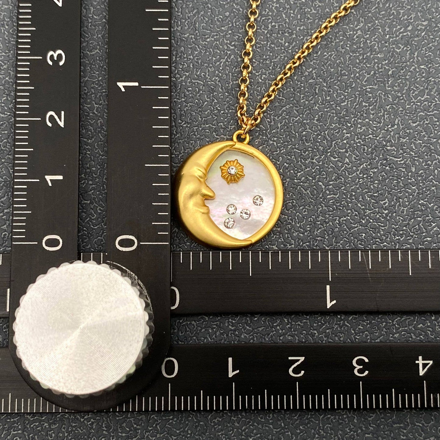 MS - Inlaid CZ & Shell 18K Gold Plated Moon Charm Necklace