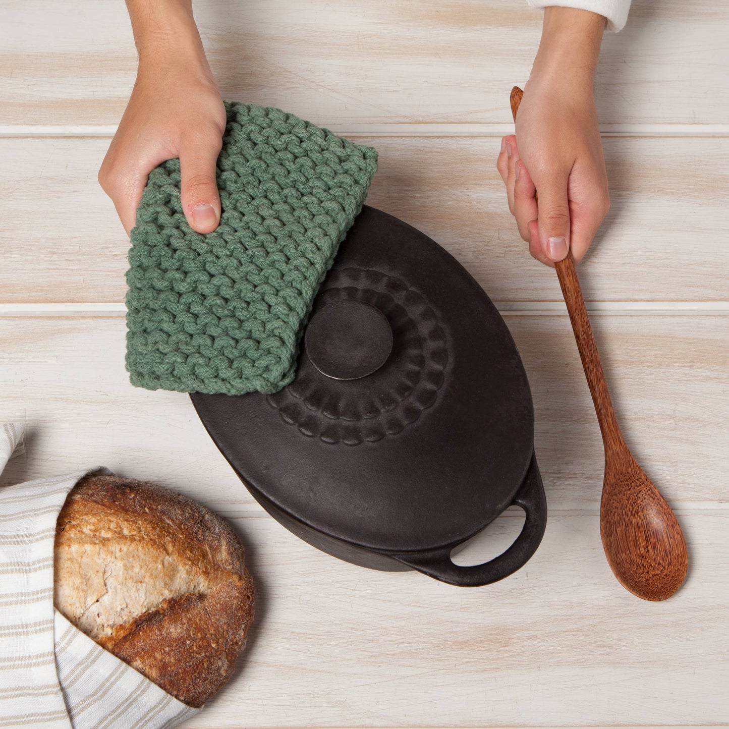 Jade Green Knit Potholder