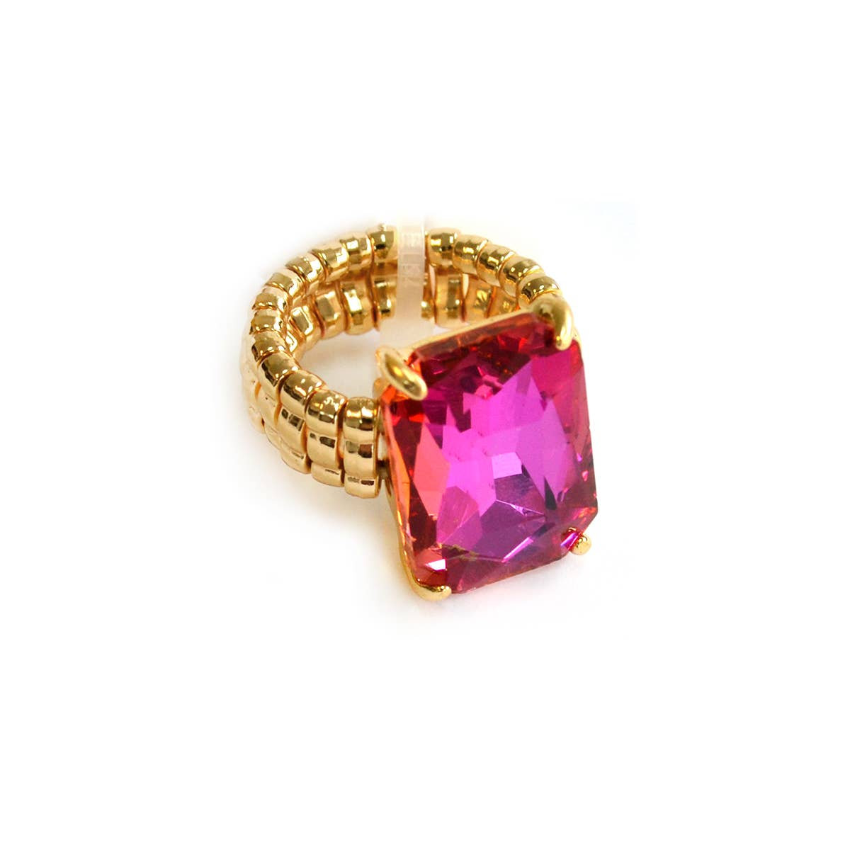 Rectangular Glass Cocktail Cut Stretched Adjustable Ring: Black