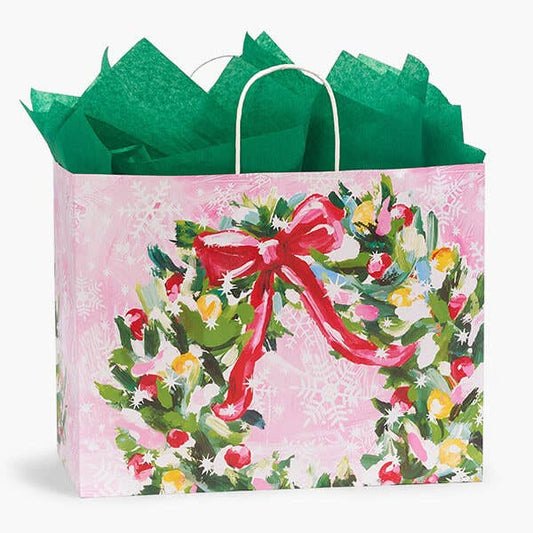 Pink Christmas Paper Retail Gift Bags: Vogue 16x6x12" / 100