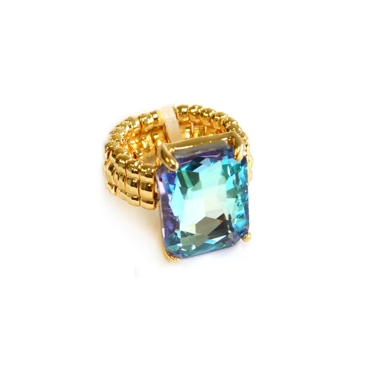 Rectangular Glass Cocktail Cut Stretched Adjustable Ring: Black