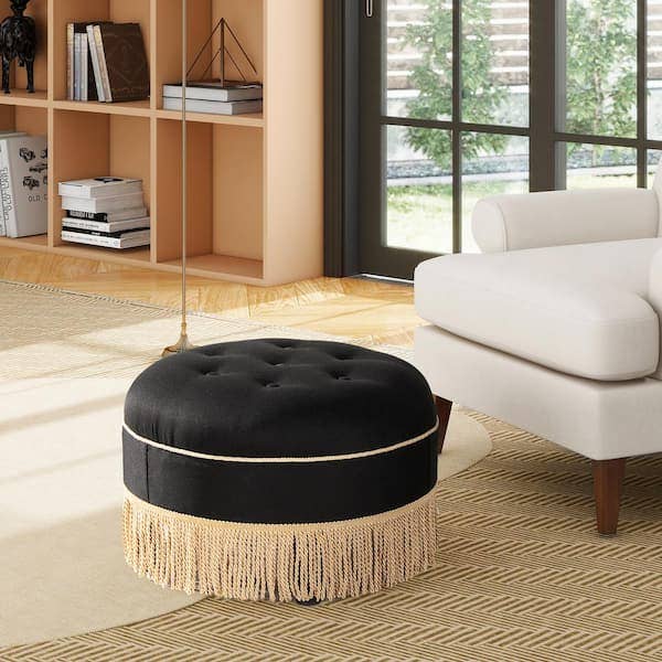 Olive Green: 24" Round Upholstered Accent Ottoman