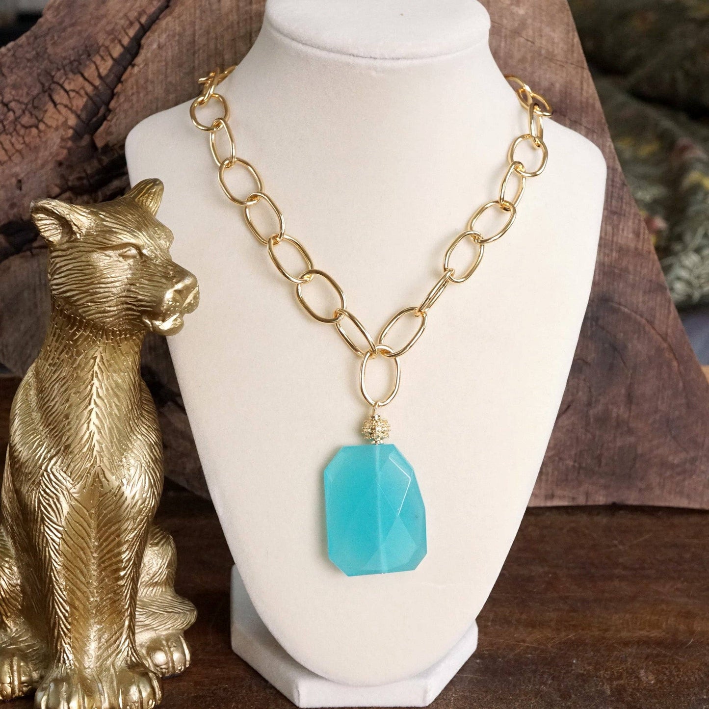 Statement Natural Stone Chain necklace: Red