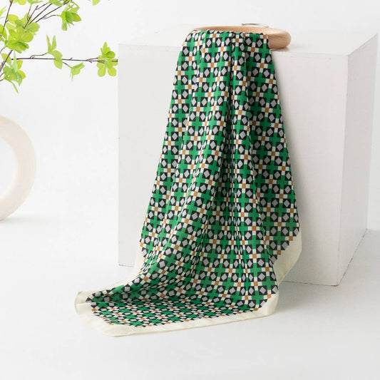 VINTAGE PLAID PRINT SQUARE SCARF_CWASC0930: Green / (OS) 2