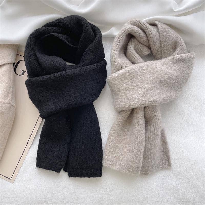 Grey:Classic Solid Color Knitted Scarf: