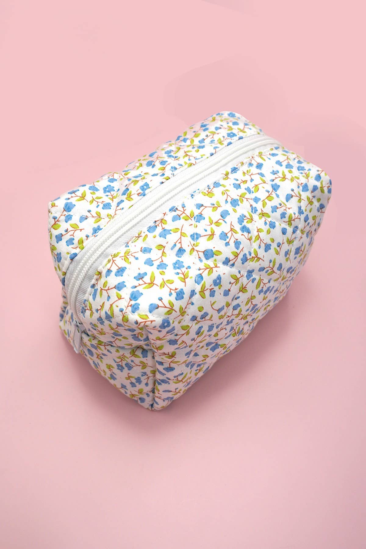 Yellow:  QUILTED COTTON FLORAL COSMETIC POUCH BAG