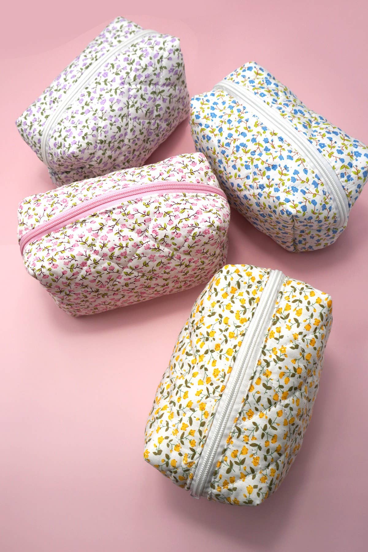 Yellow:  QUILTED COTTON FLORAL COSMETIC POUCH BAG