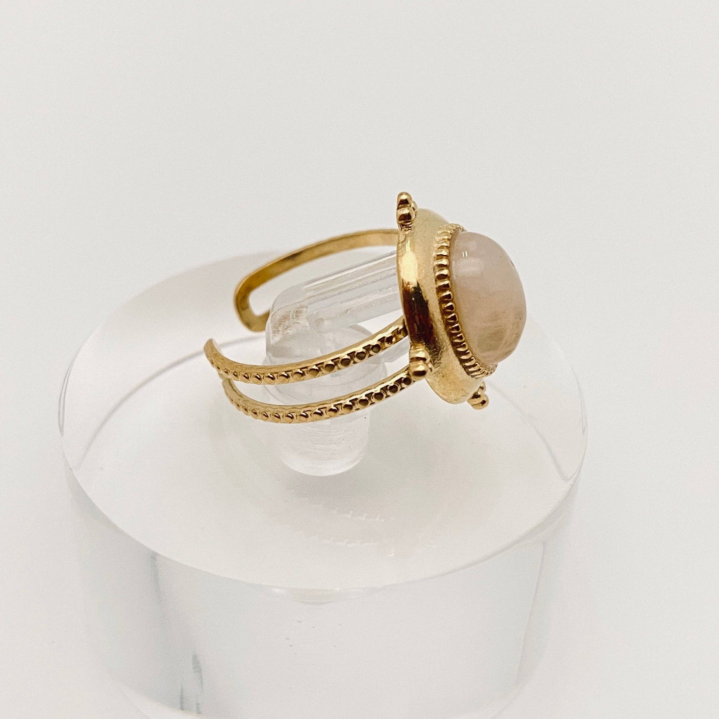 Gold Plated Stainless Steel Natural Stone Ring - FGS/CS