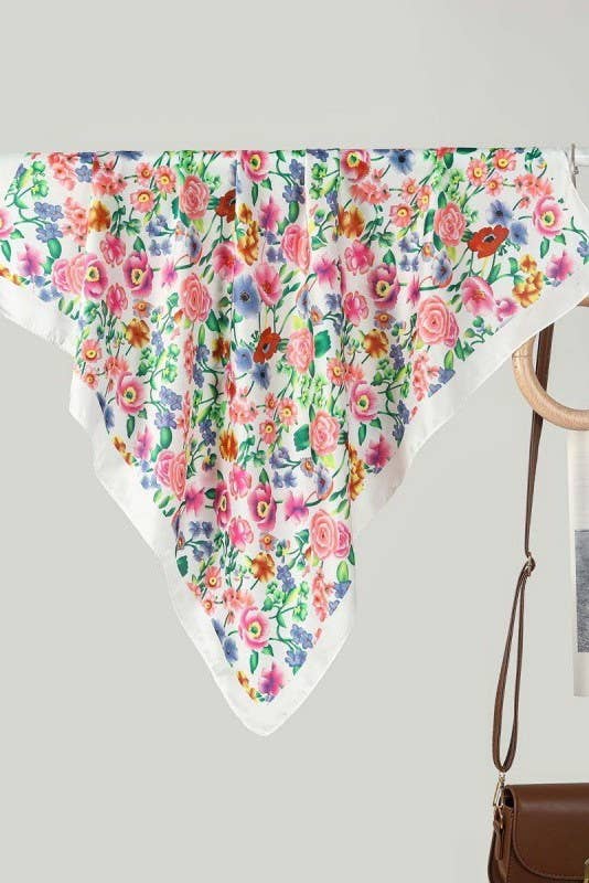 LARGE FLORAL PRINT BANDANA SCARF |  White