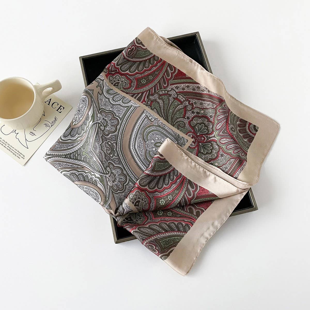 Letter Print Satin Square Scarf