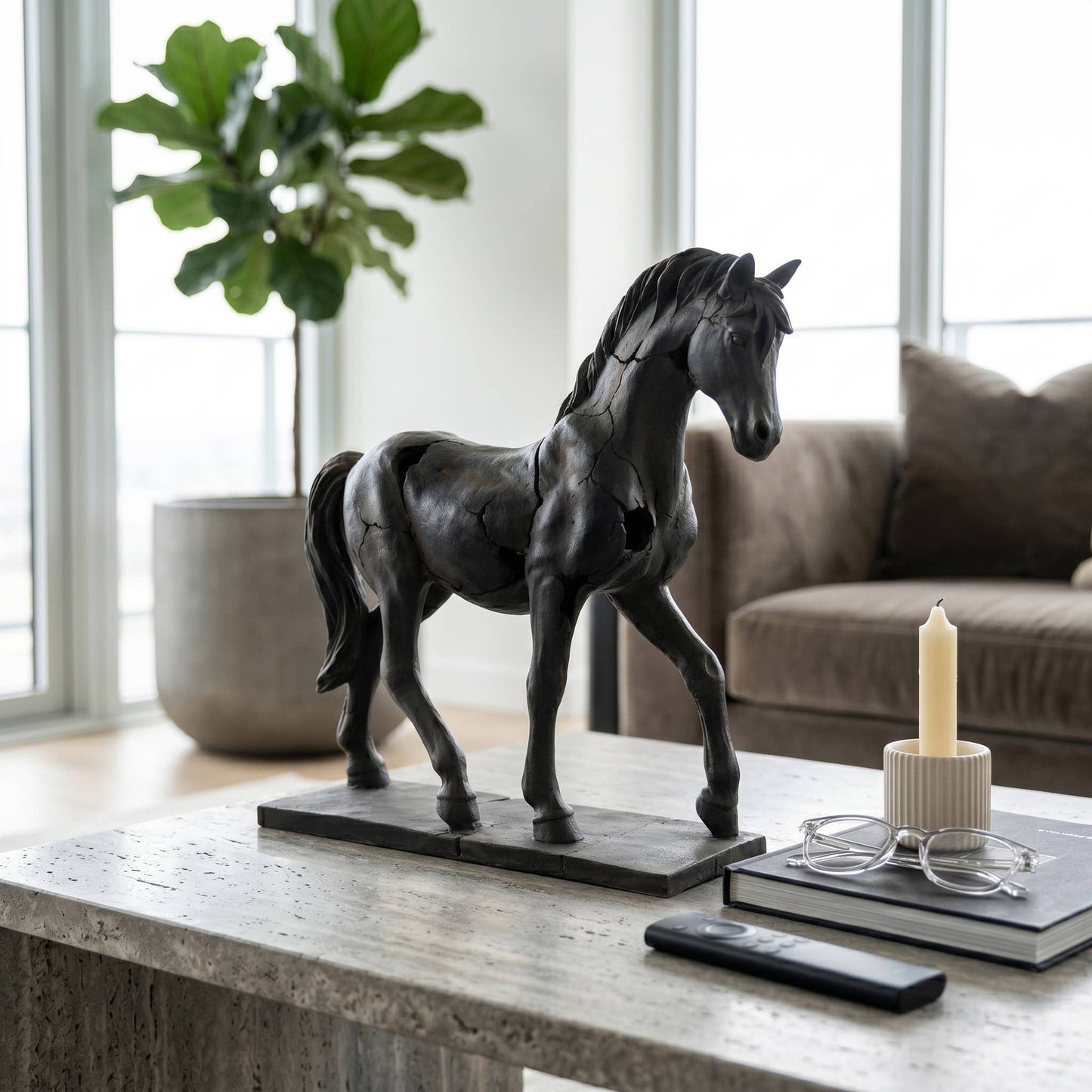 Aged Black Horse Sculpture