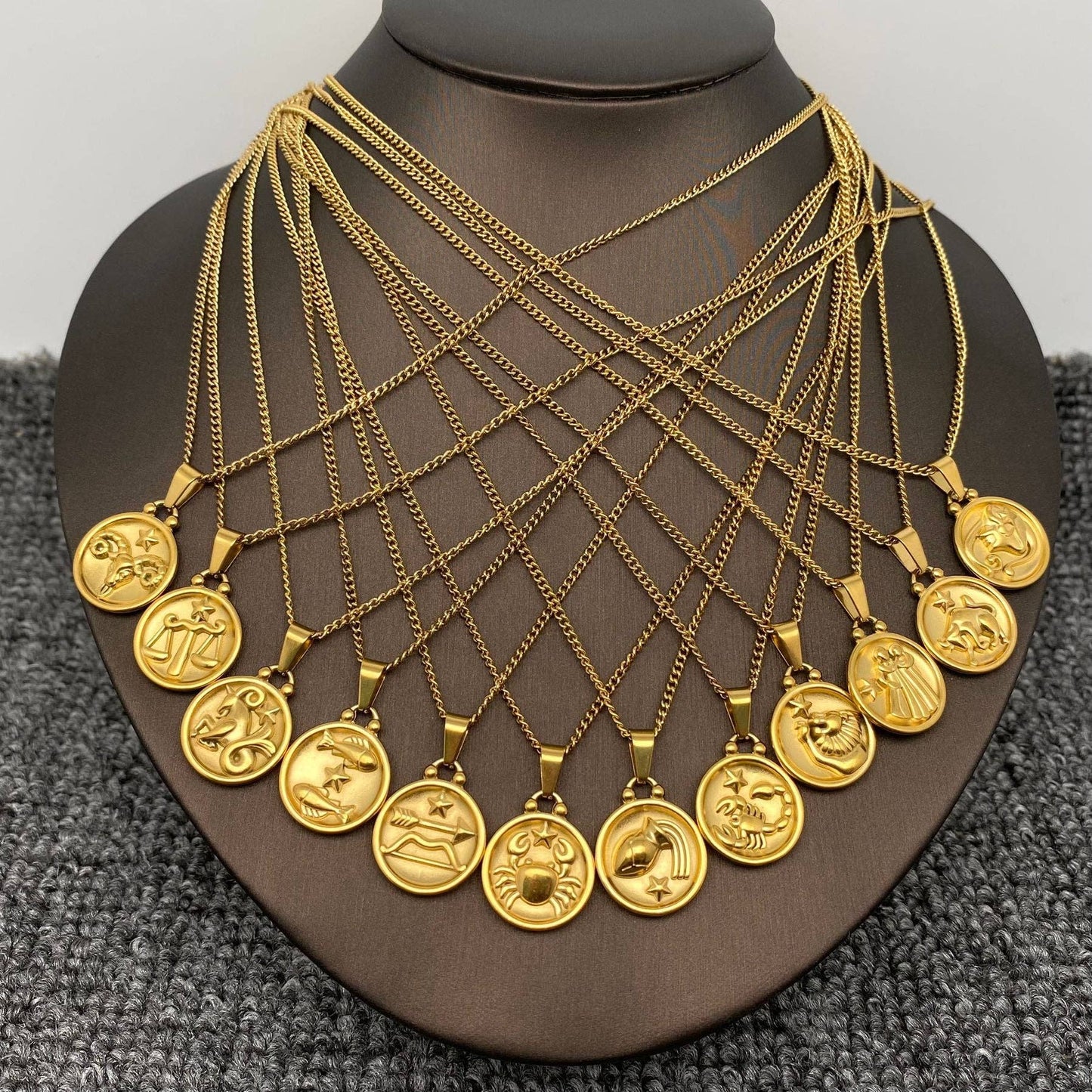 Zodiac 12 Constellation 18K Gold Plated SS Necklace - FGS