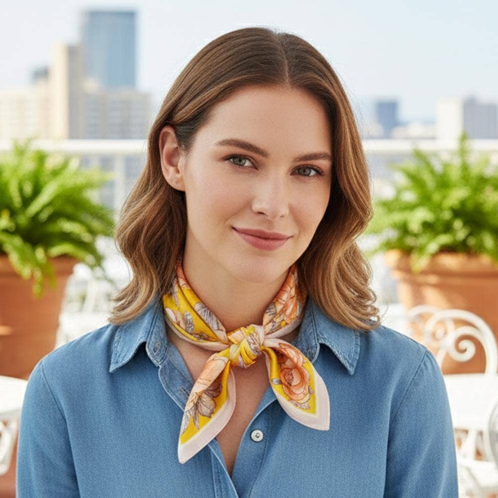 Bright Rose Garden Silky Bandana Square Neck Scarf BS-0118: TP
