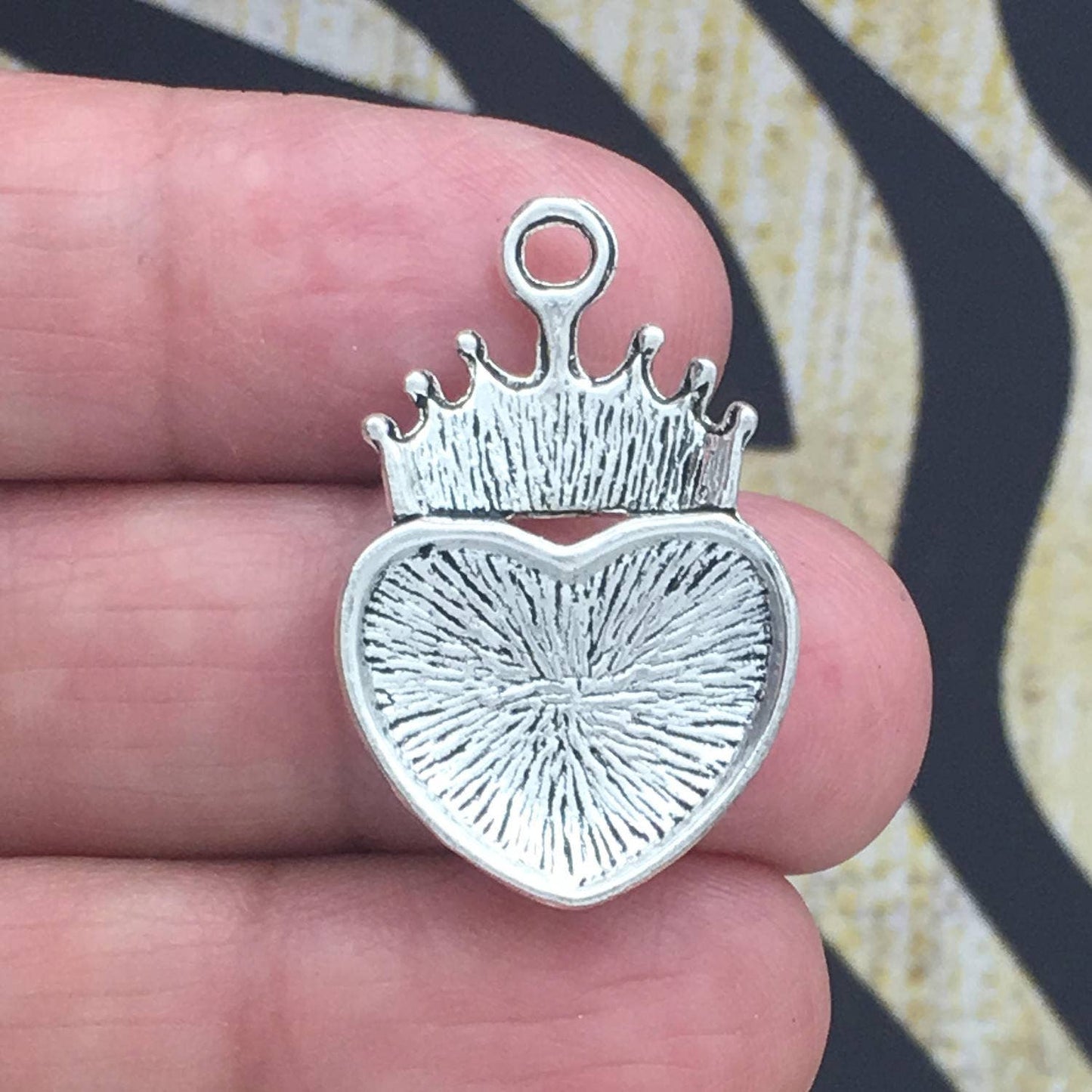 5 Silver Heart Crown Charm Pendant by TIJC