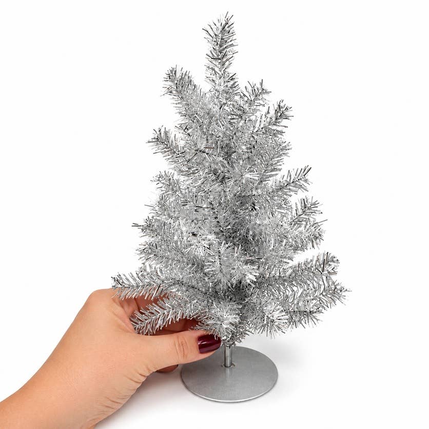 12" Tinsel Tabletop Christmas Tree - Select Color: Silver