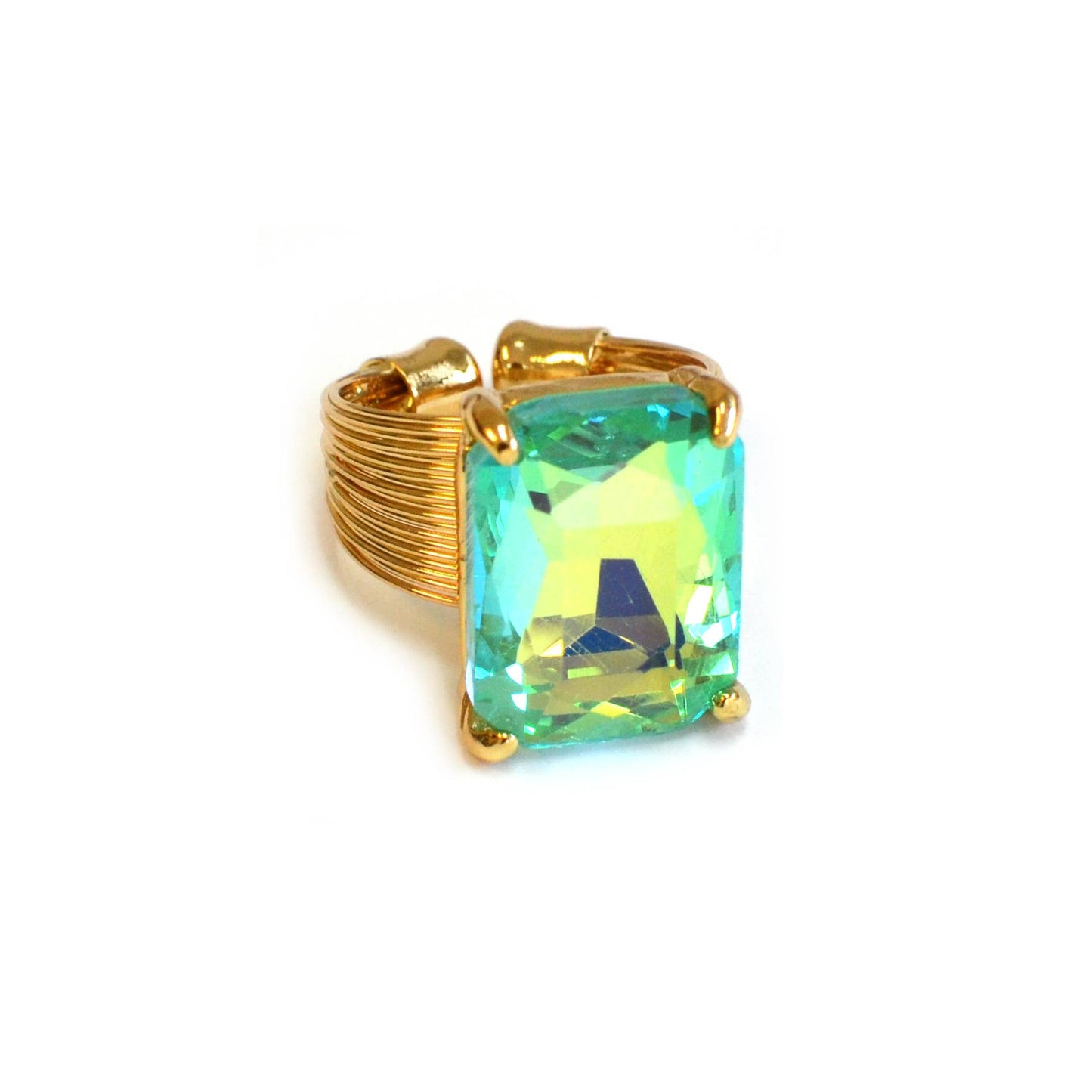 Square Glass Cushion Cut Cocktail Adjustable Wire Ring: ROSE-AB