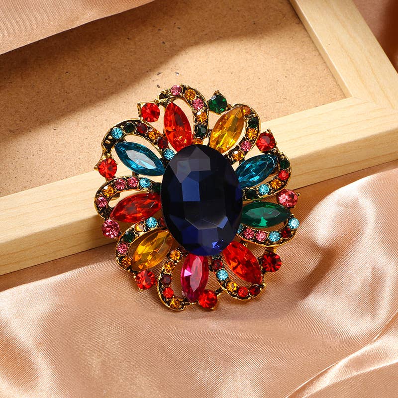 Baroque Floral Rhinestone Brooch Pin : Purple