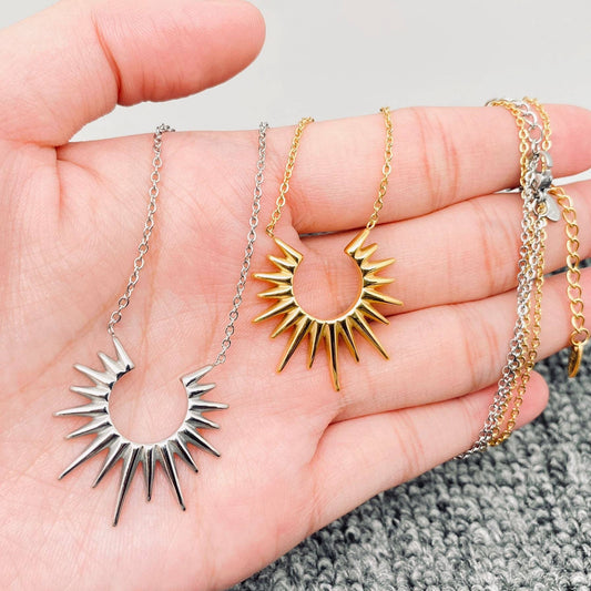 FGS- Sunburst Charm 18K Gold Plated Stainless Steel Necklace
