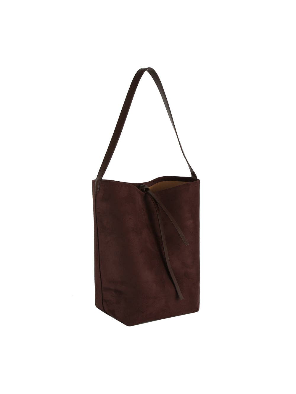 Coffee Suede Bucket Bag with Clutch