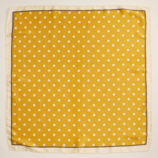 Polka Dot Square Scarf | Classic Vintage Design in Silk-Feel Fabric: Mustard / One