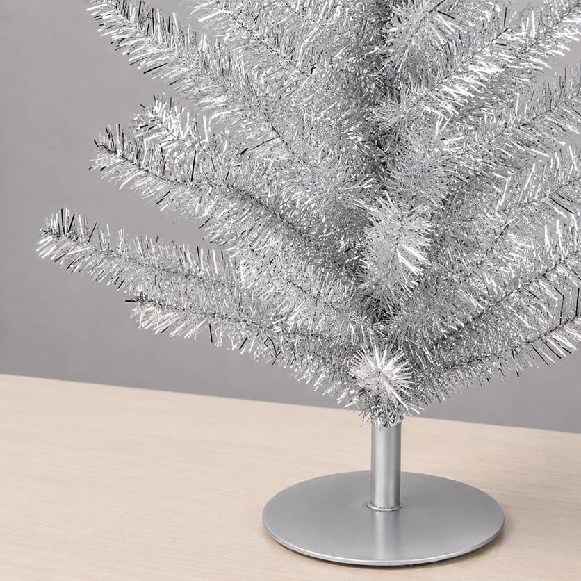 12" Tinsel Tabletop Christmas Tree - Select Color: Silver