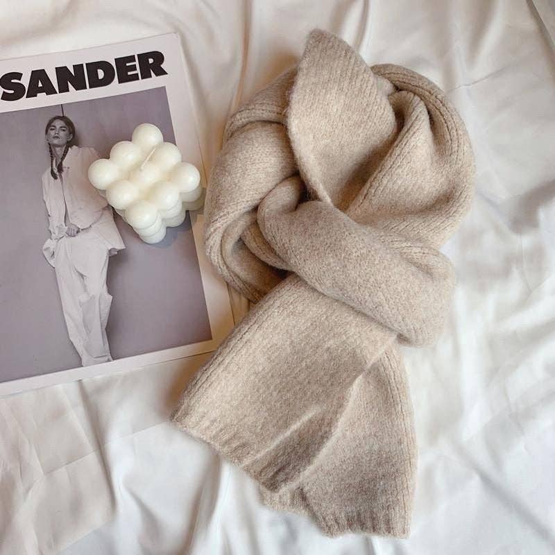 Beige: Classic Solid Color Knitted Scar