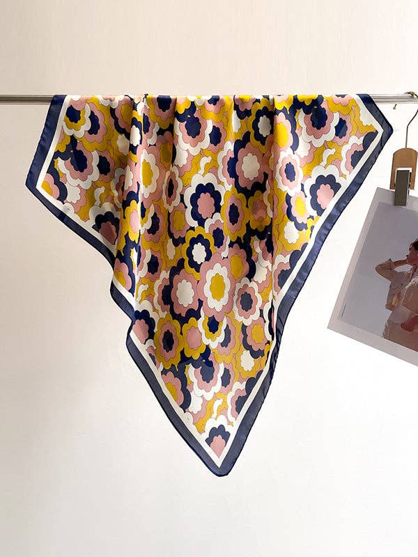 Contrast Color Flower Print Sun Protection Shawl&Scarf: BLUE / One_size