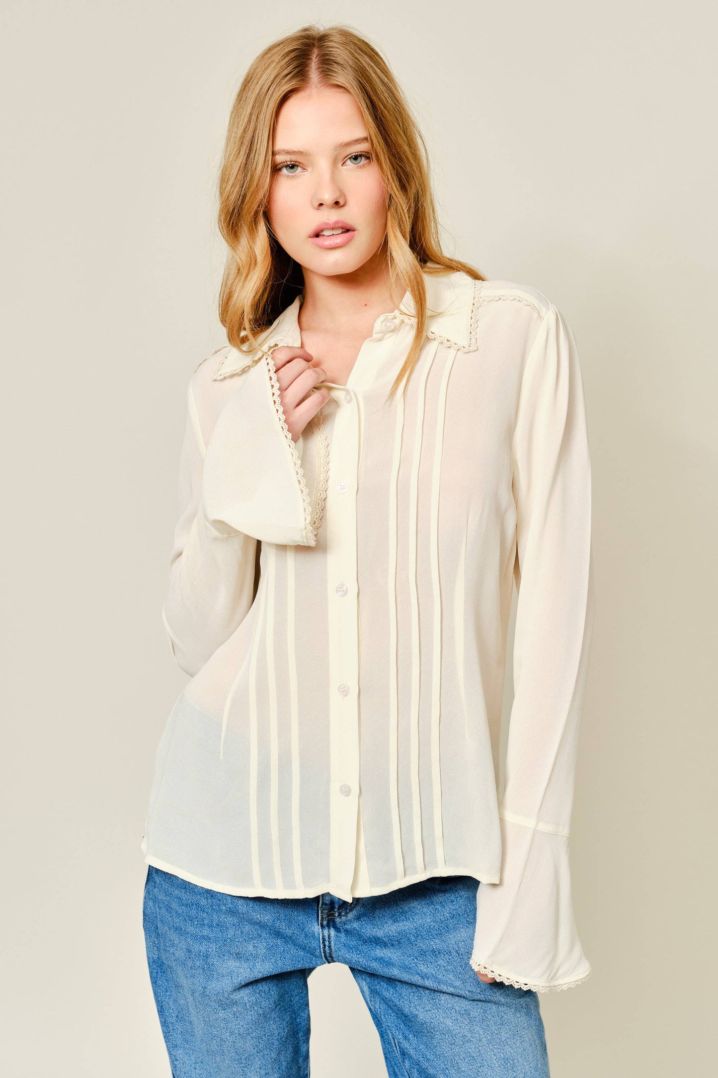 S: SOFT BUTTONDOWN PICTUCK BLOUSE