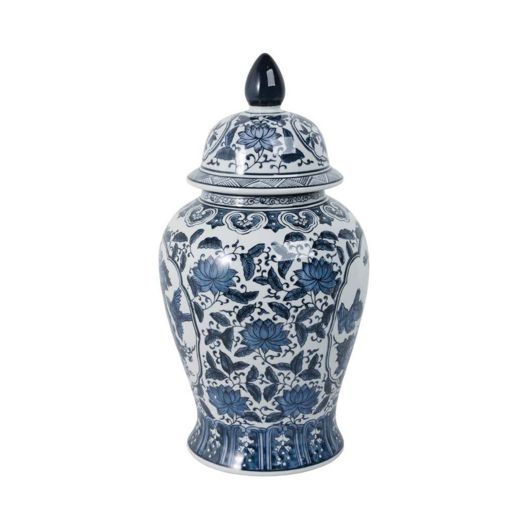 Large Blue & White Chinoiserie Lidded Jar-19 in