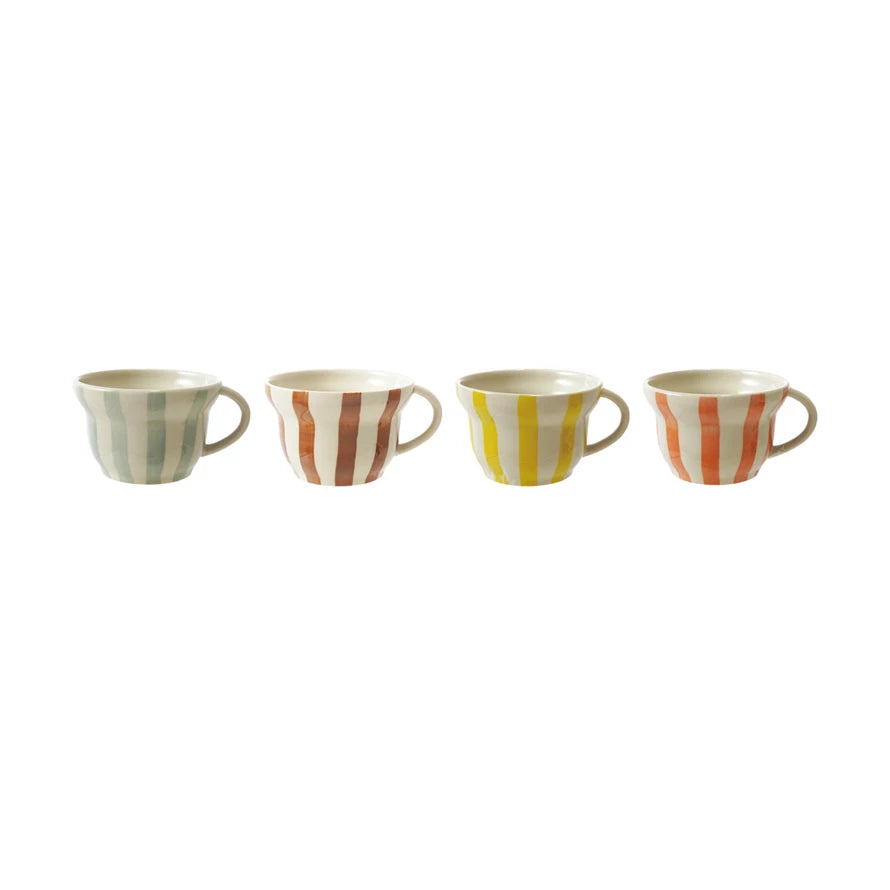 8 oz. Hand-Painted Stoneware Striped Mug, 4 Colors