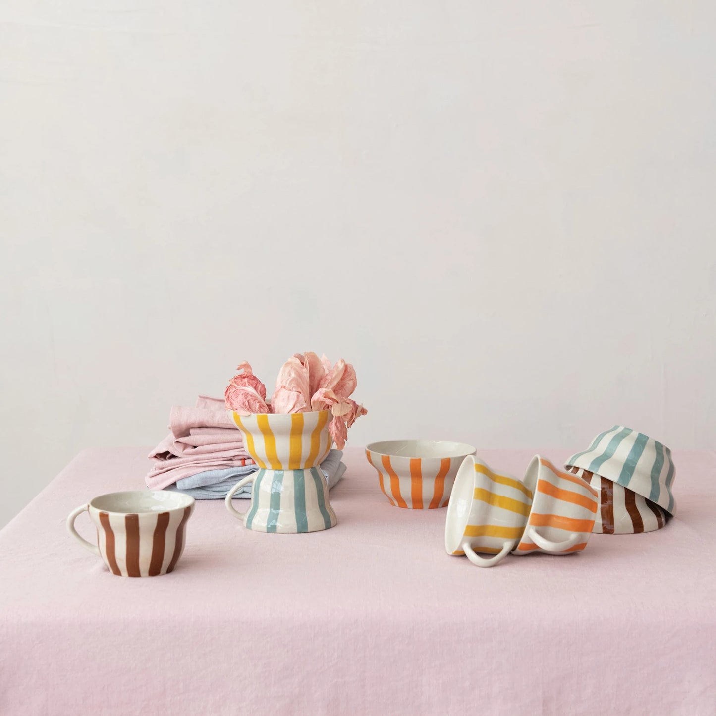 8 oz. Hand-Painted Stoneware Striped Mug, 4 Colors