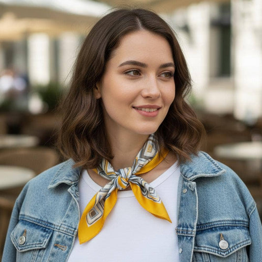 Geometric Abstract SquareSilky Bandana Square Neck Scarf 5: MU
